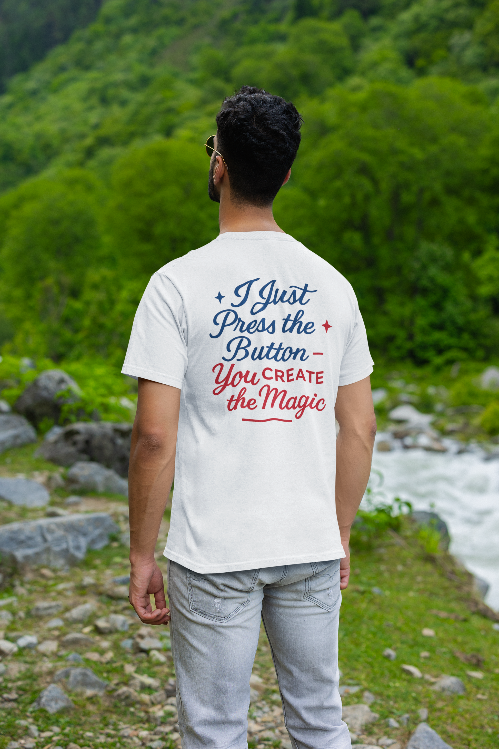 Exposure Threads “I Just Press the Button” Creative T-Shirt – Front & Back Print